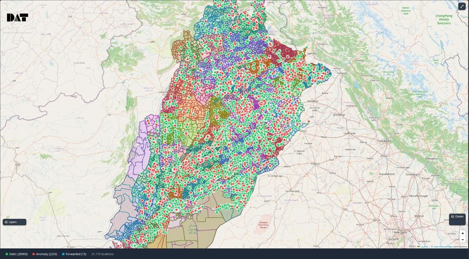 Field activity map with static and anomaly markers